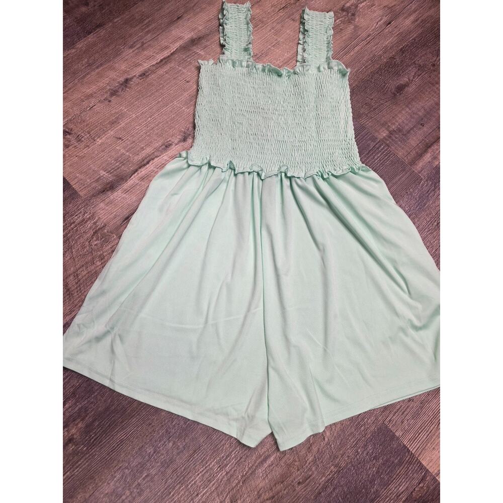 Deepself Smocked Ruffle Strap Square Neck Sleeveless Romper Green Size S - Picture 5 of 6